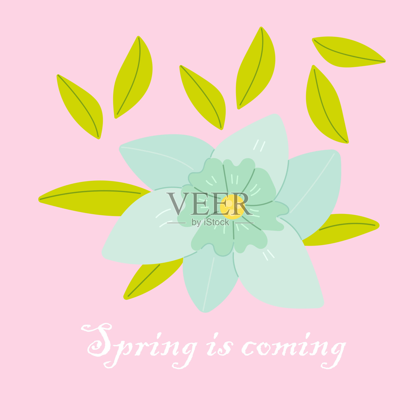 春天的报价。花春天手绘印花设计。用于贴纸、明信片或海报的积极短语插画图片素材