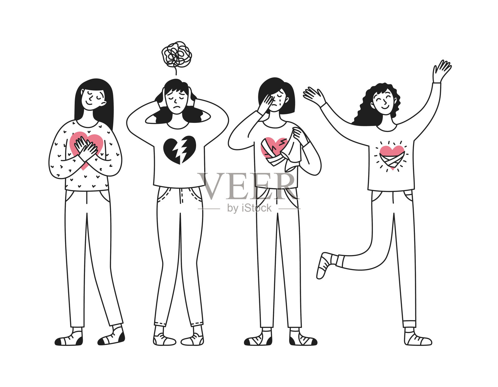 女性角色在危机、压力和抑郁时期的心理健康插画图片素材