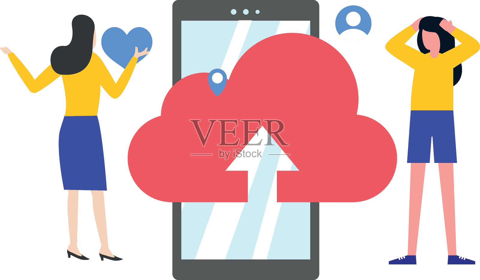 女孩们正在上传云数据。插画图片素材