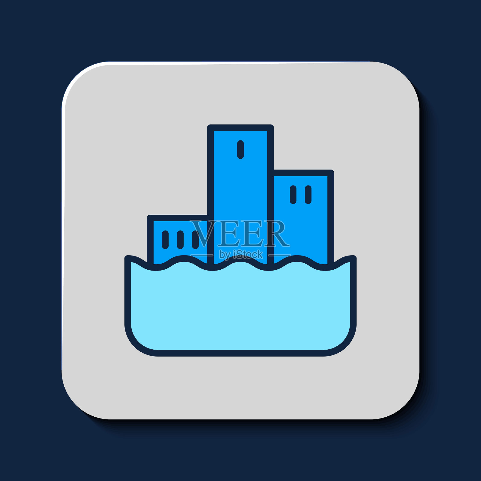 填充轮廓奖超过体育获奖者领奖台图标孤立的蓝色背景。向量插画图片素材