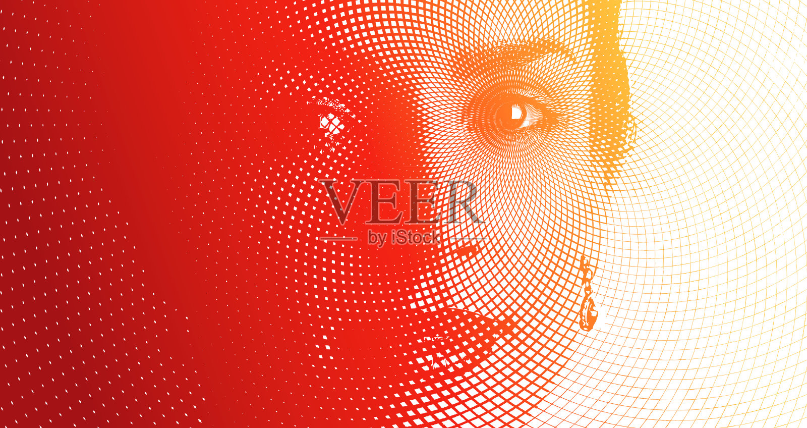 肖像的年轻女子与螺旋半色调图案插画图片素材