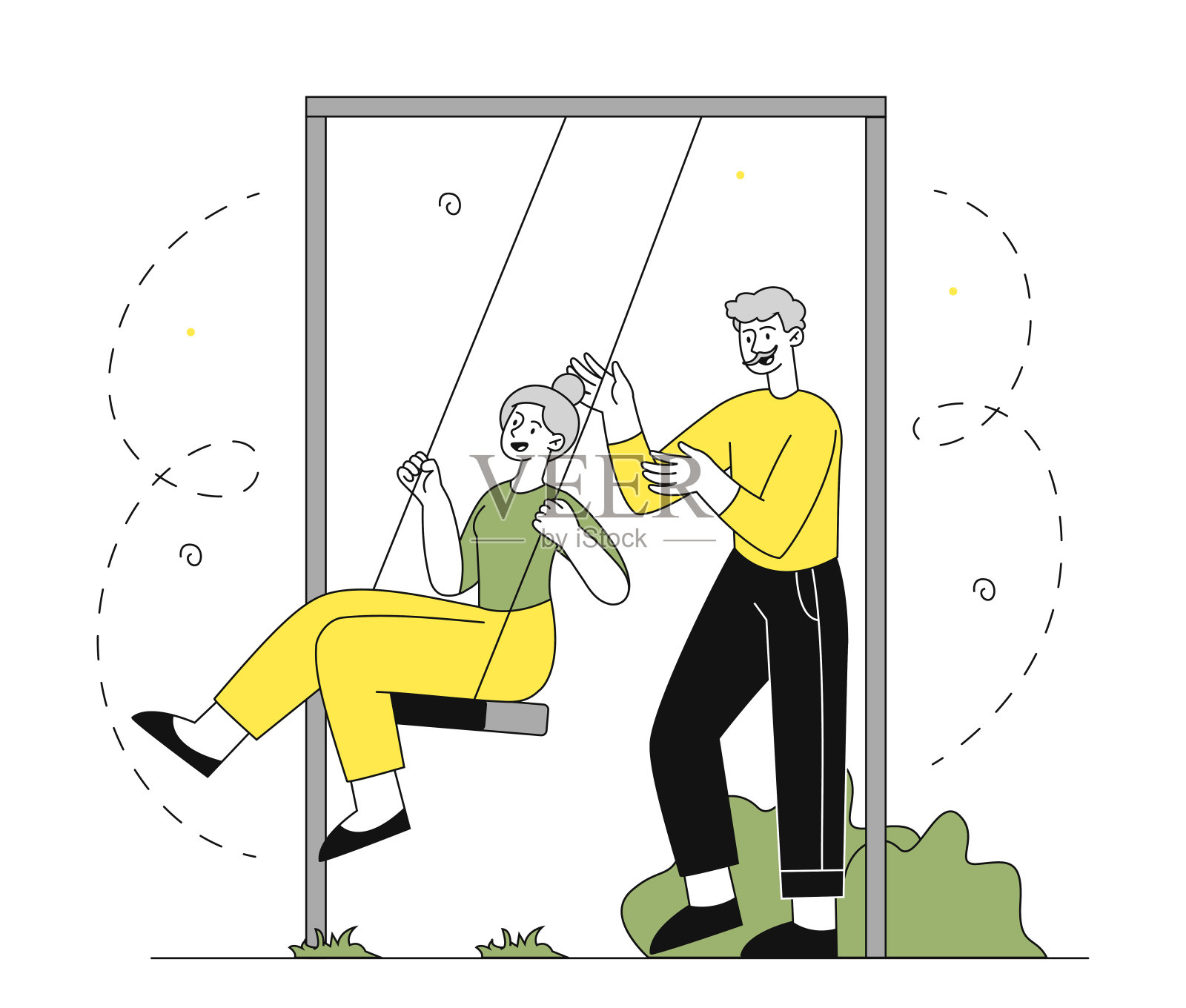 老人无忧无虑向量线性插画图片素材