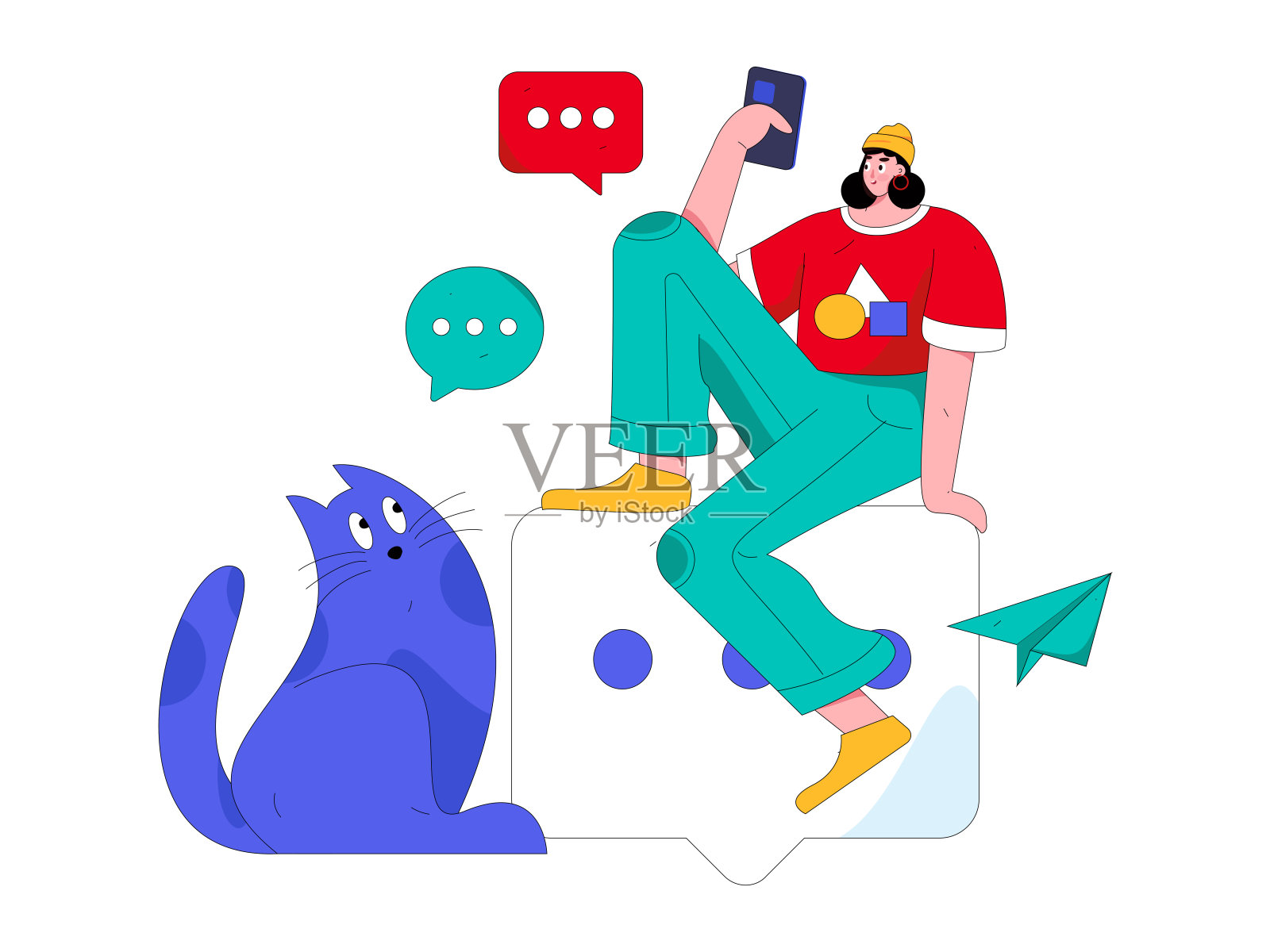 虚拟人物社会交往概念商业平面矢量手绘插画插画图片素材