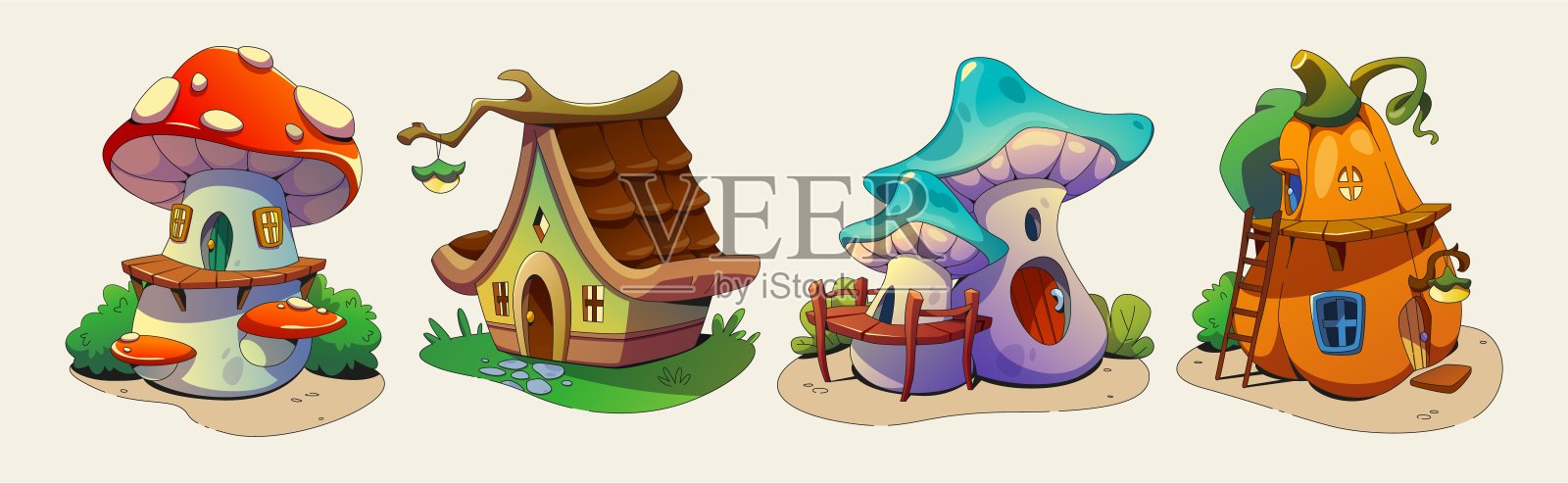 地精的房子被隔离在白色的背景上插画图片素材