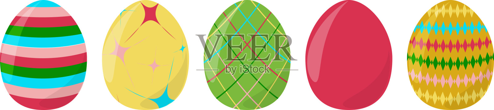 卡通彩蛋与不同的装饰逾越节对象收集插画图片素材