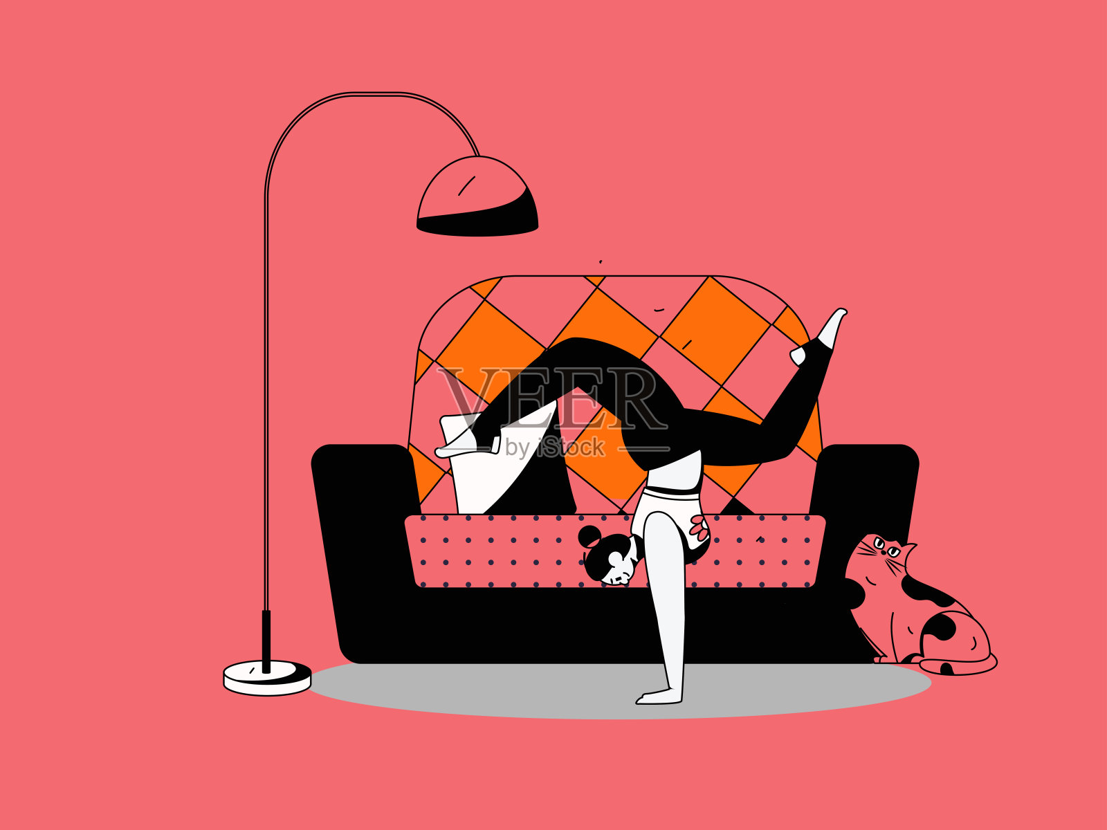 家庭室内人物场景平面矢量概念操作手绘插画插画图片素材