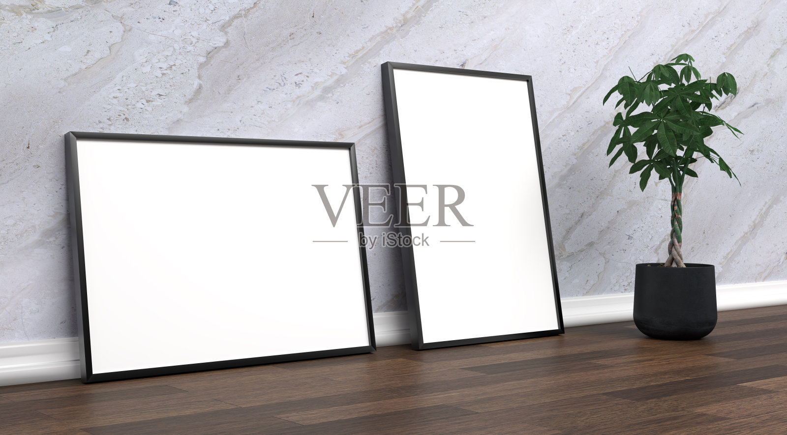 抽象模拟房间与相框为模板-三维插图照片摄影图片