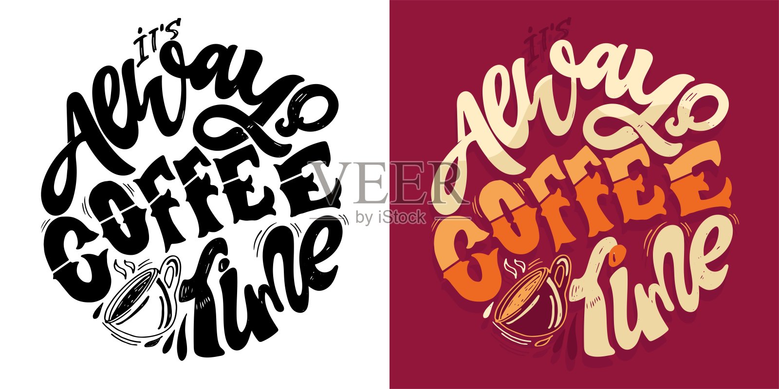集手绘字母报价在现代书法风格的咖啡。标语印刷和海报设计。矢量插图。100%矢量文件。插画图片素材