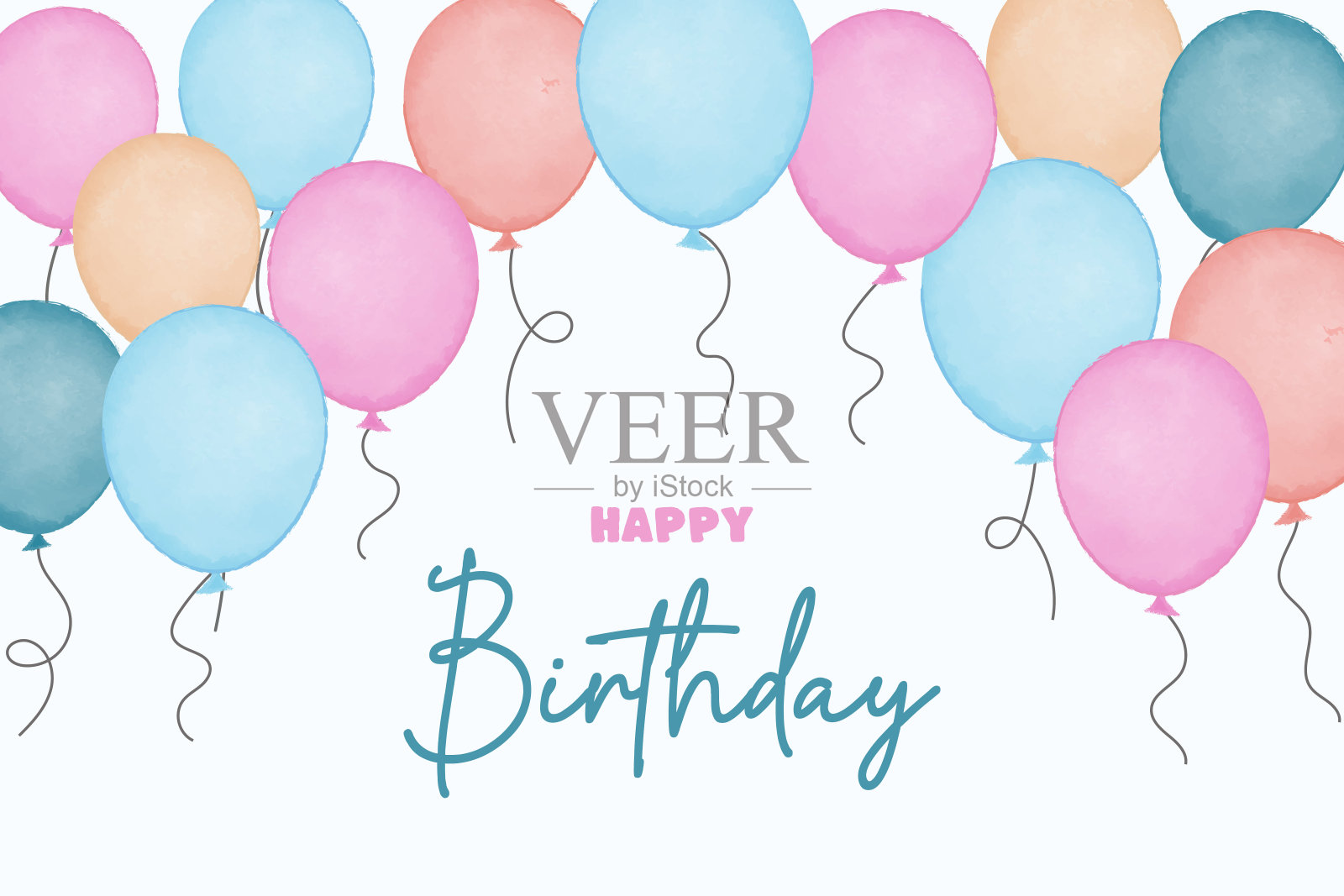 邀请卡,生日卡。水彩气球插画插画图片素材