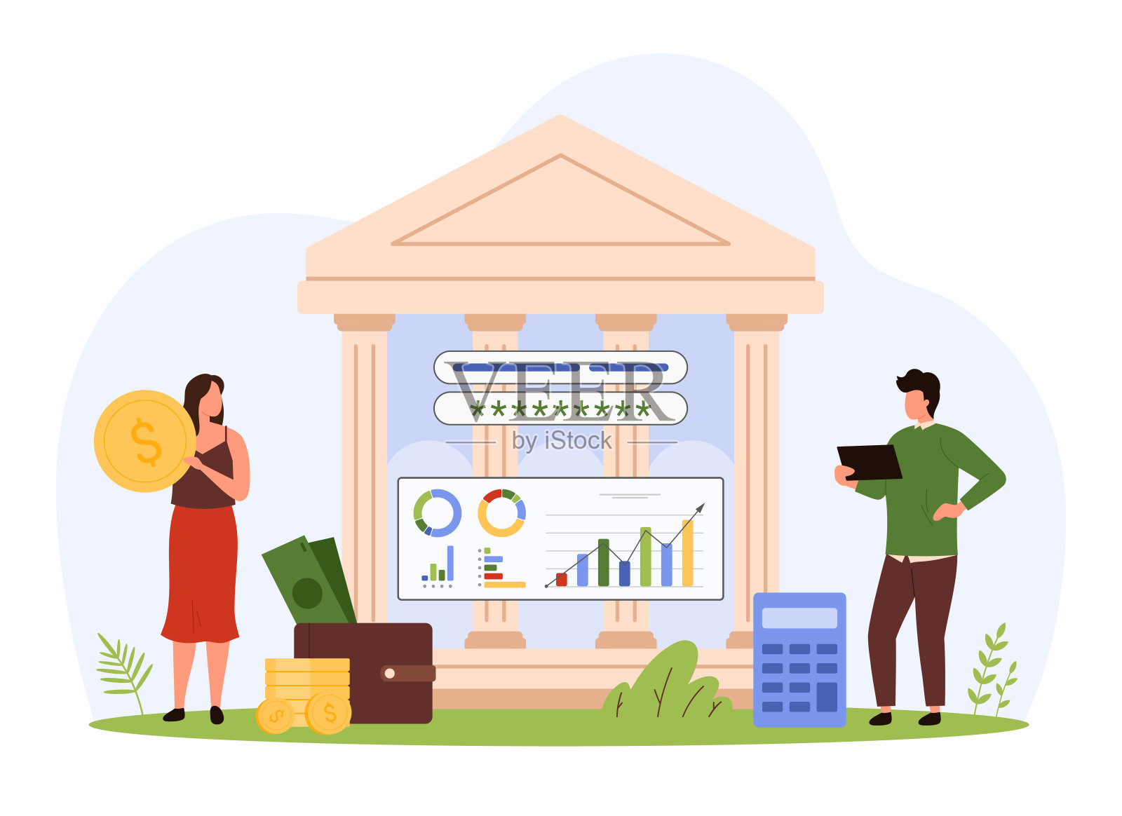 家庭预算和费用的财务管理,小人物的支付计划插画图片素材