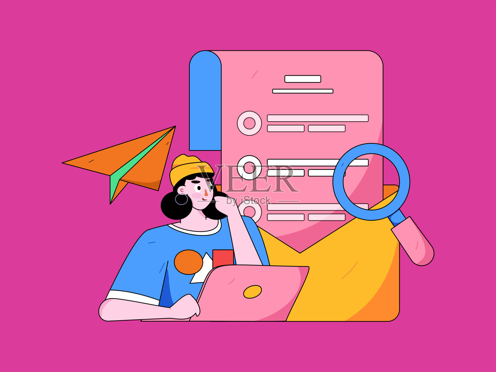 平面矢量插图的业务人员操作的工作场景插画图片素材