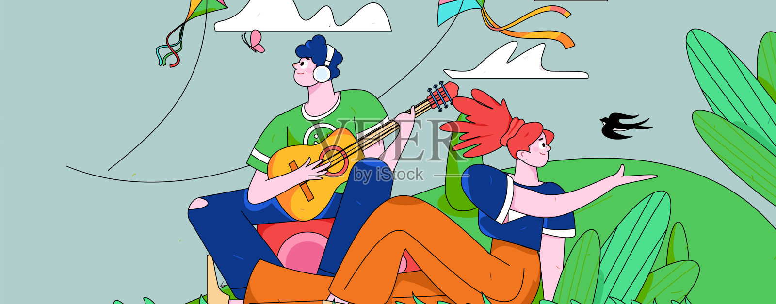 二十四节气:立春、下雨、惊蛰、春风、清明、谷雨,平面人物矢量概念操作手绘插画插画图片素材