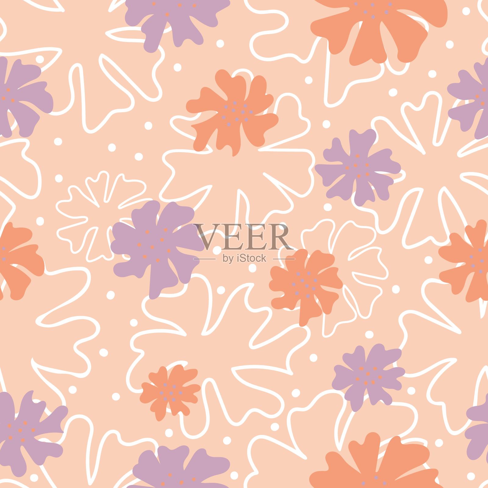 美学的现代无缝图案与花在时尚的桃红色绒毛的颜色插画图片素材