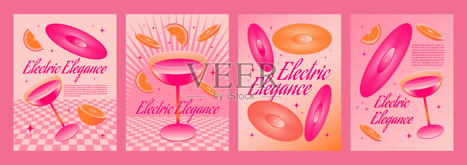 Y2k复古风格海报模板与鸡尾酒插画图片素材