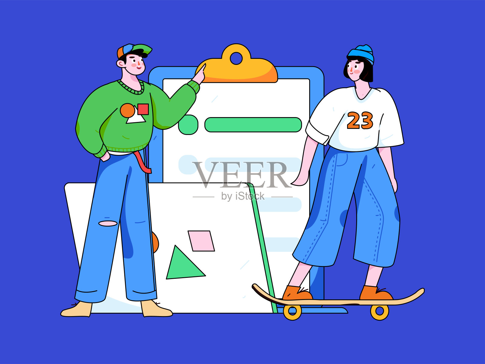 平面矢量插图的业务人员操作的工作场景插画图片素材