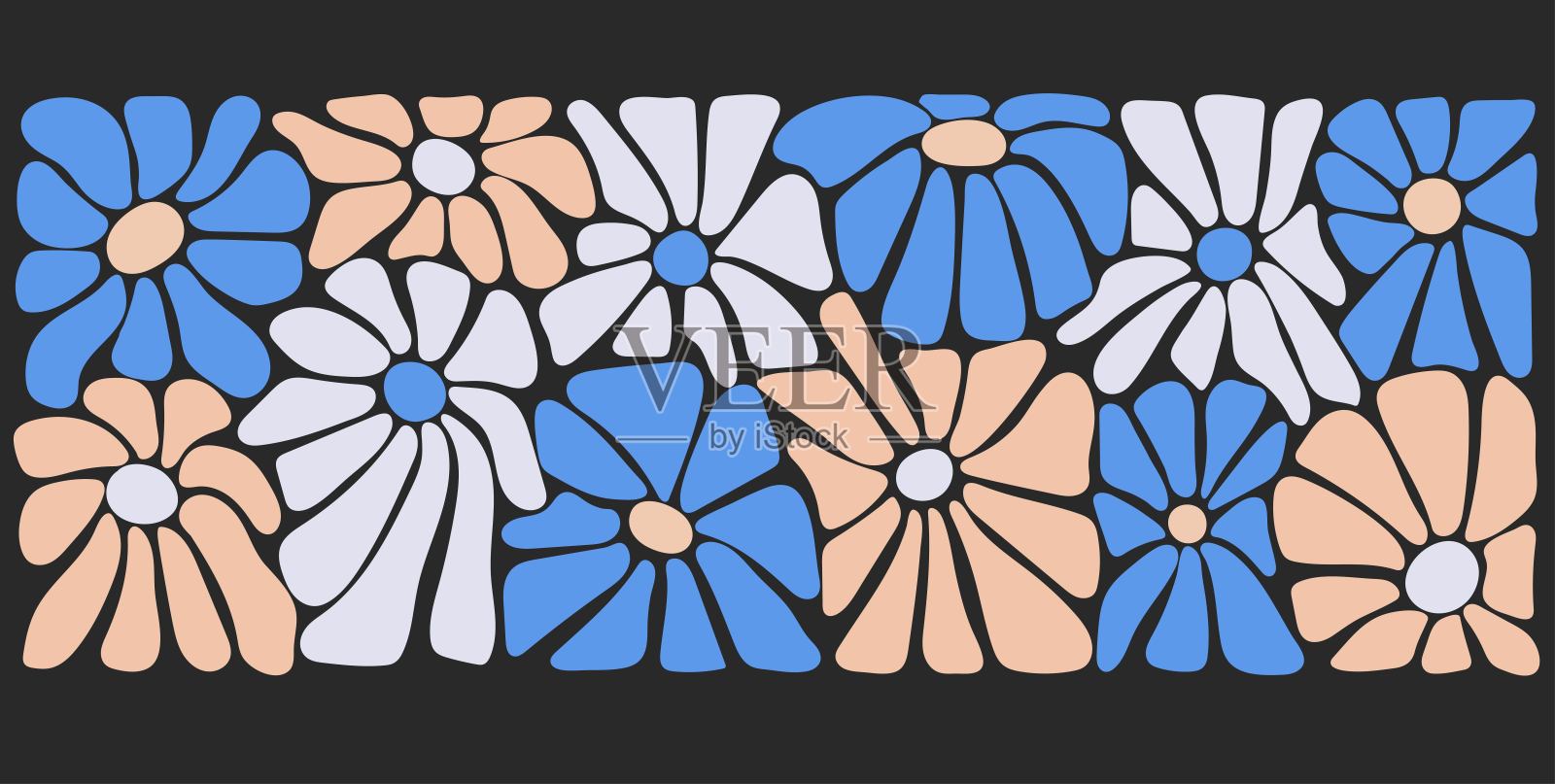 抽象花卉复古海报。新潮的手绘花朵,稚嫩的风格插画图片素材