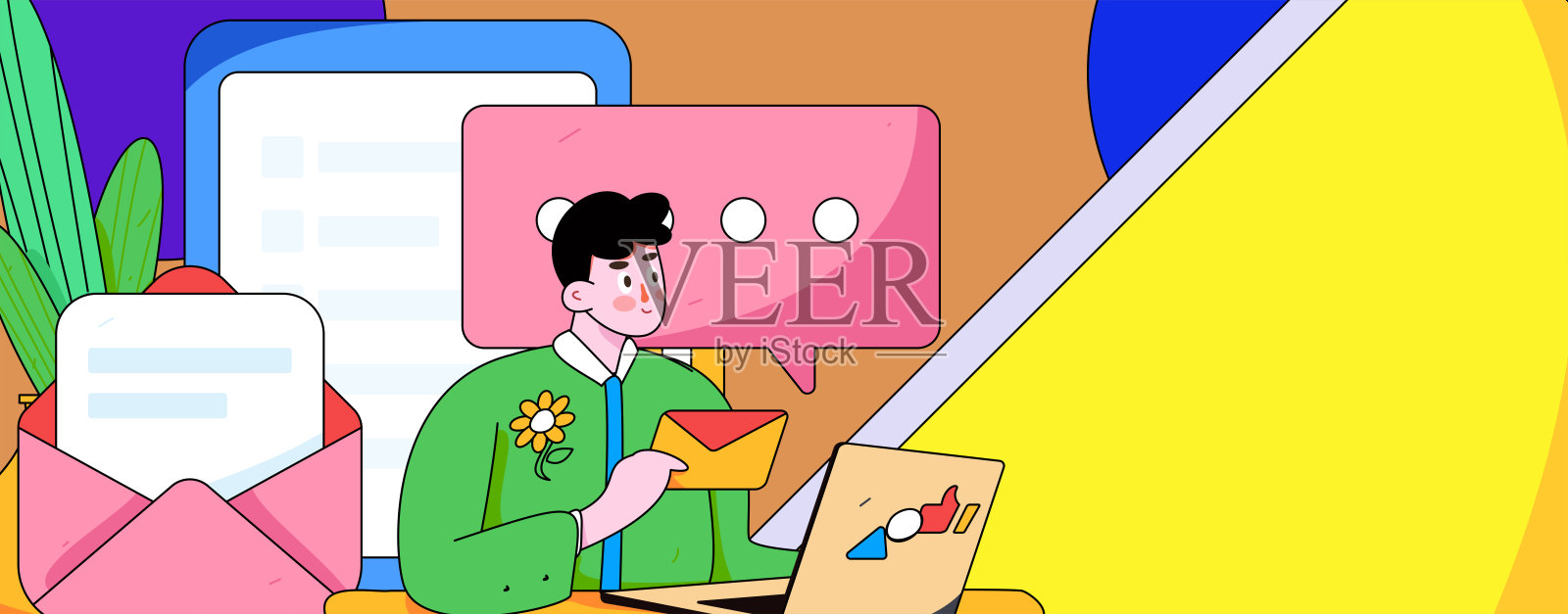 平面矢量插图的业务人员操作的工作场景插画图片素材