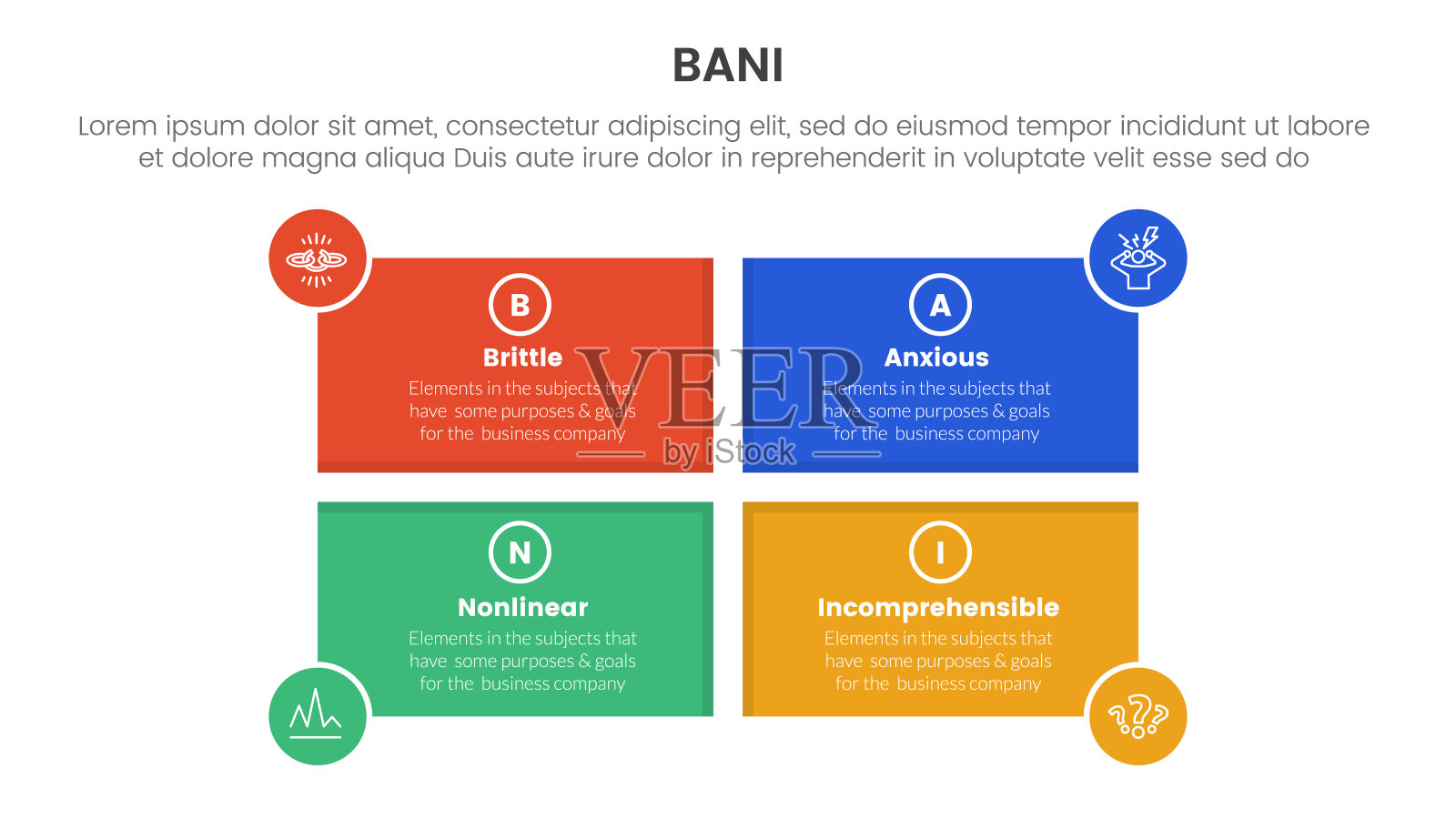 巴尼世界框架信息图4点舞台模板,矩形和圆形徽章边缘用于幻灯片演示插画图片素材