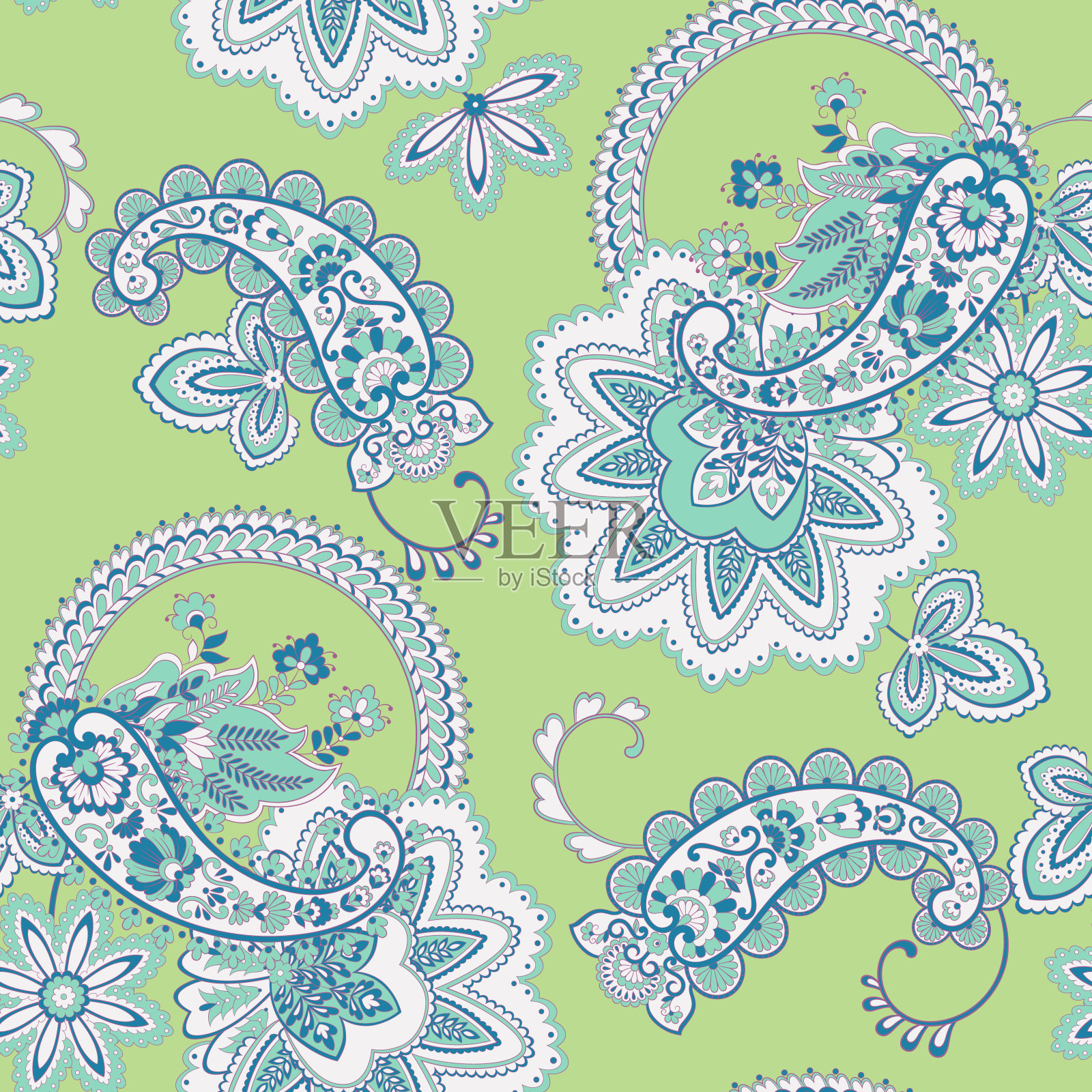 佩斯利花东方民族图案。无缝矢量装饰。印度织物图案的装饰图案插画图片素材