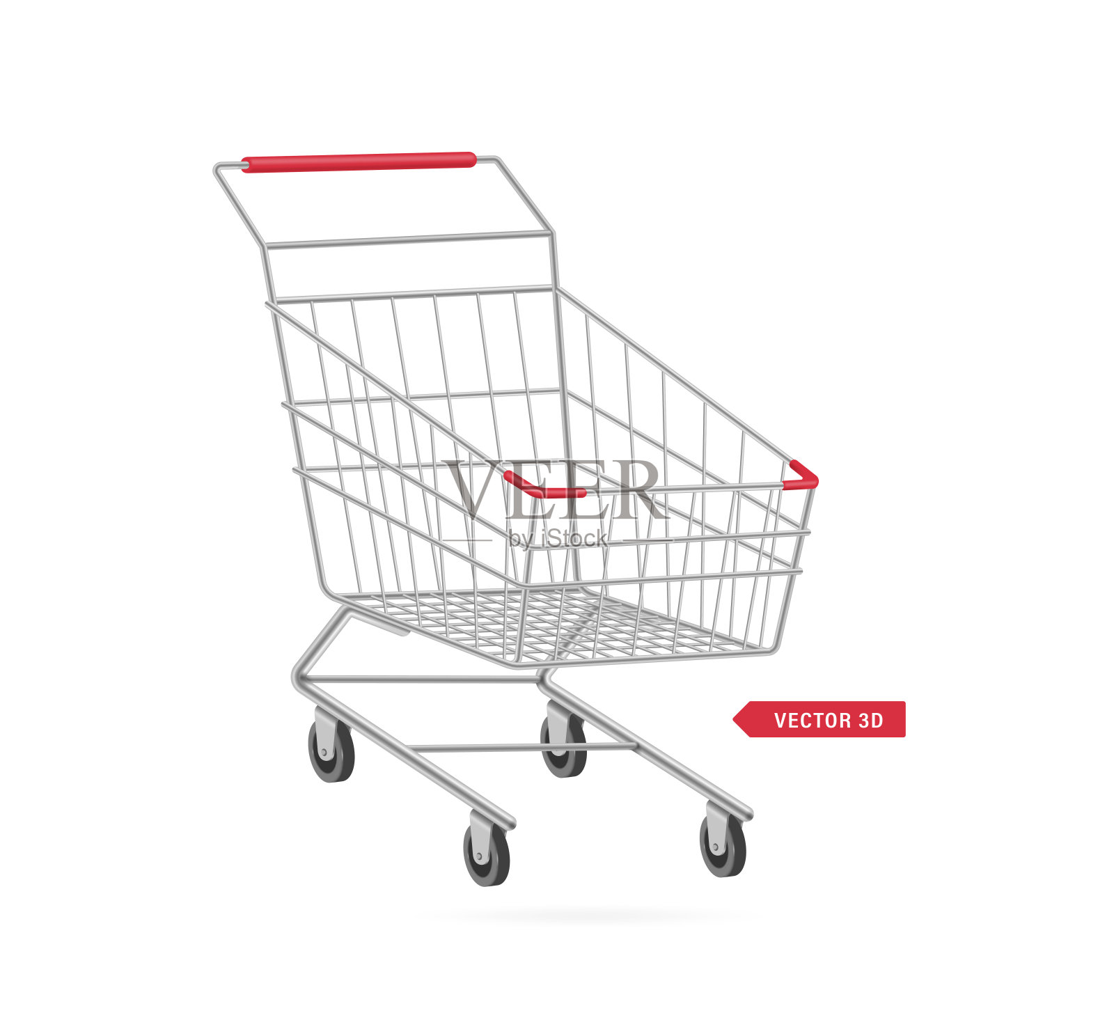 空购物车钢侧面视图在白色背景上设计各种购物促销活动,矢量3d隔离的广告插画图片素材