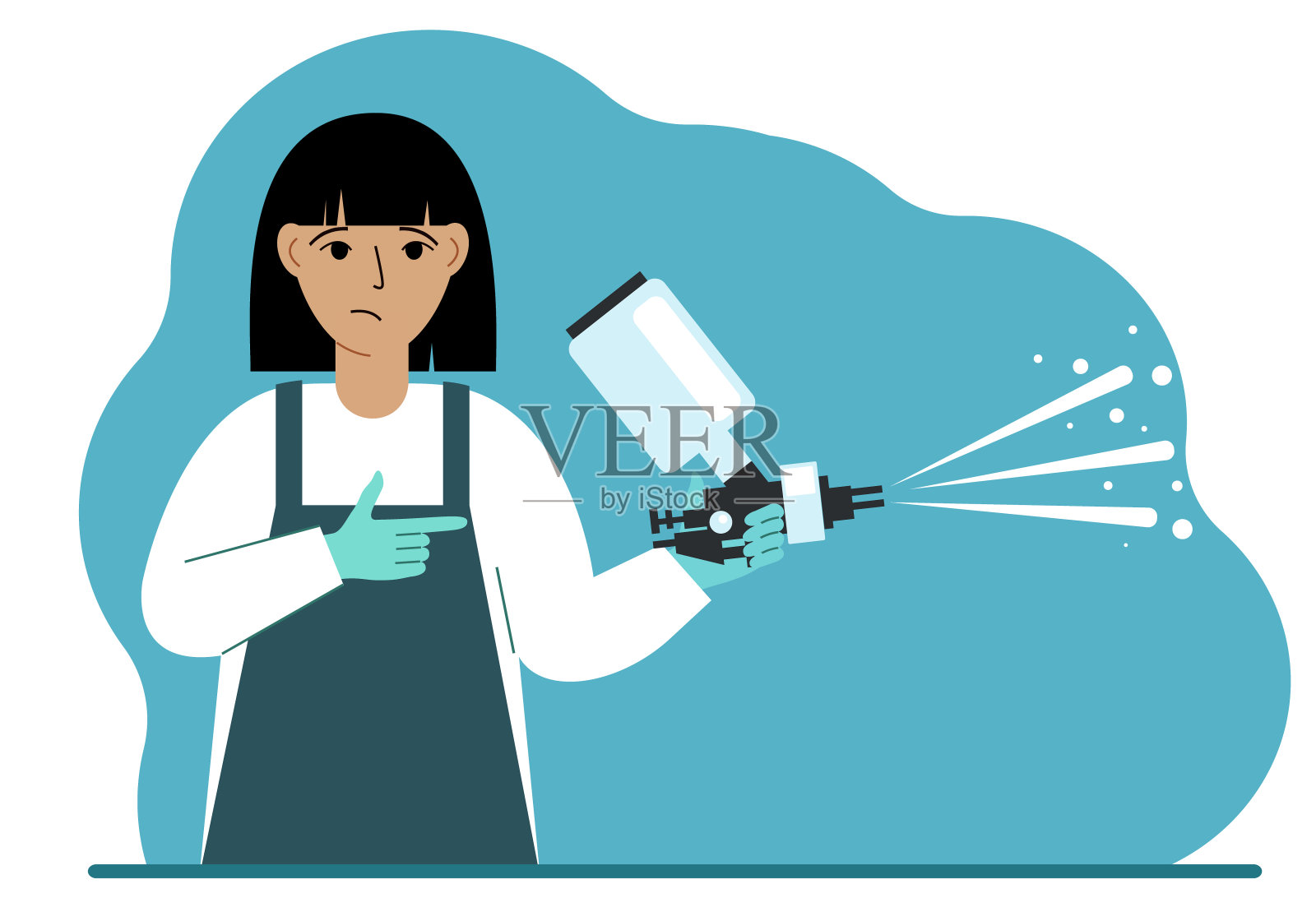 一个穿着特殊服装的女人拿着一把喷漆枪。插画图片素材