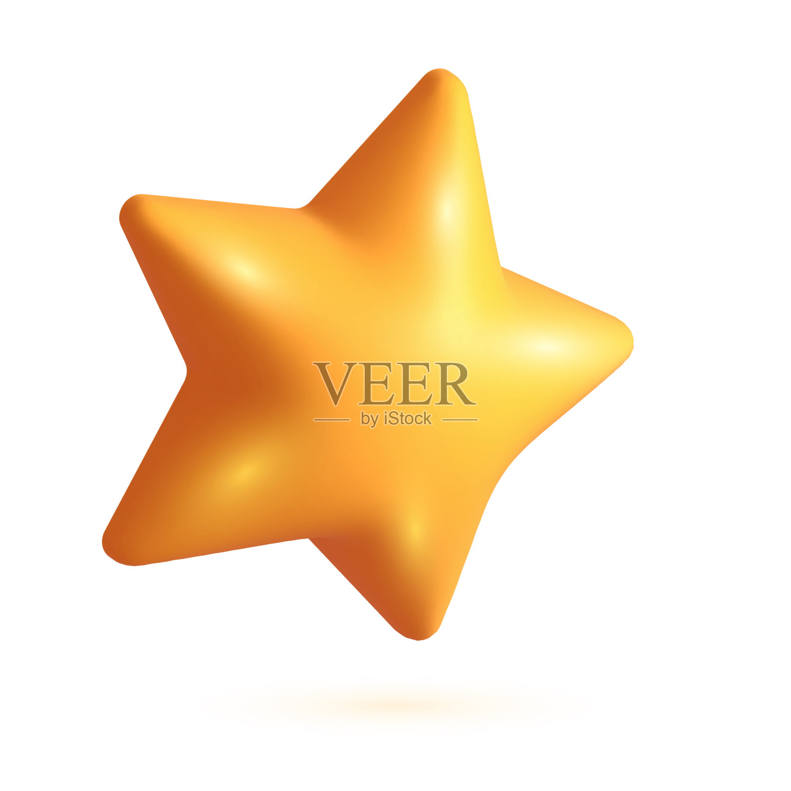 3D黄色星星。一个现实的3D黄色星星孤立在白色背景。插画图片素材