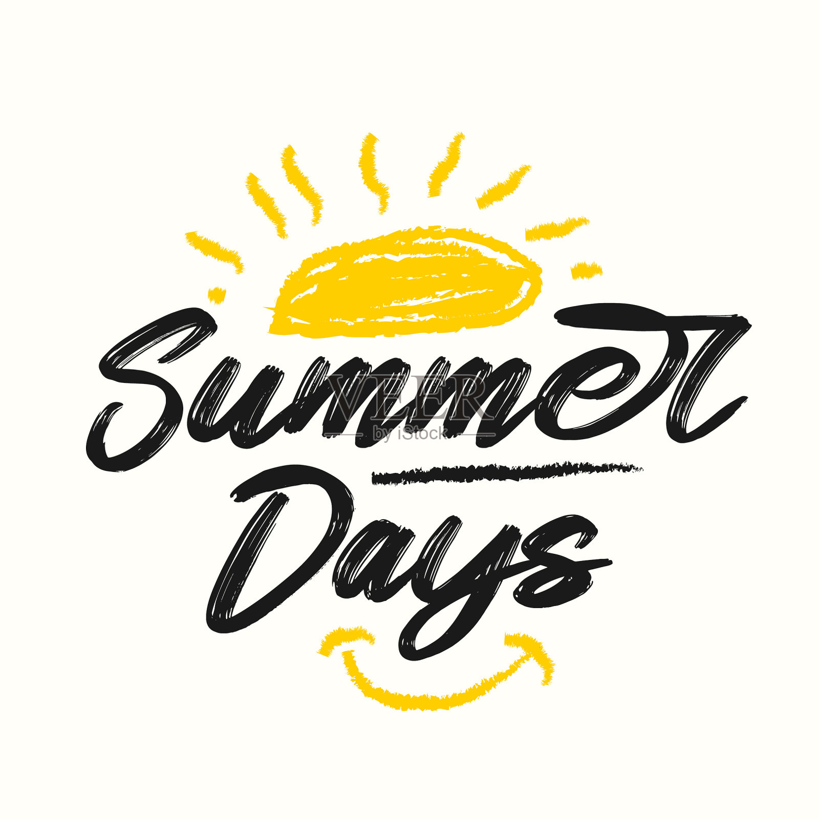 夏日排版矢量插图与太阳剪贴艺术和微笑标志。夏季报价,标志,海报,横幅,贺卡。手绘夏天矢量插图。可编辑的文本。插画图片素材