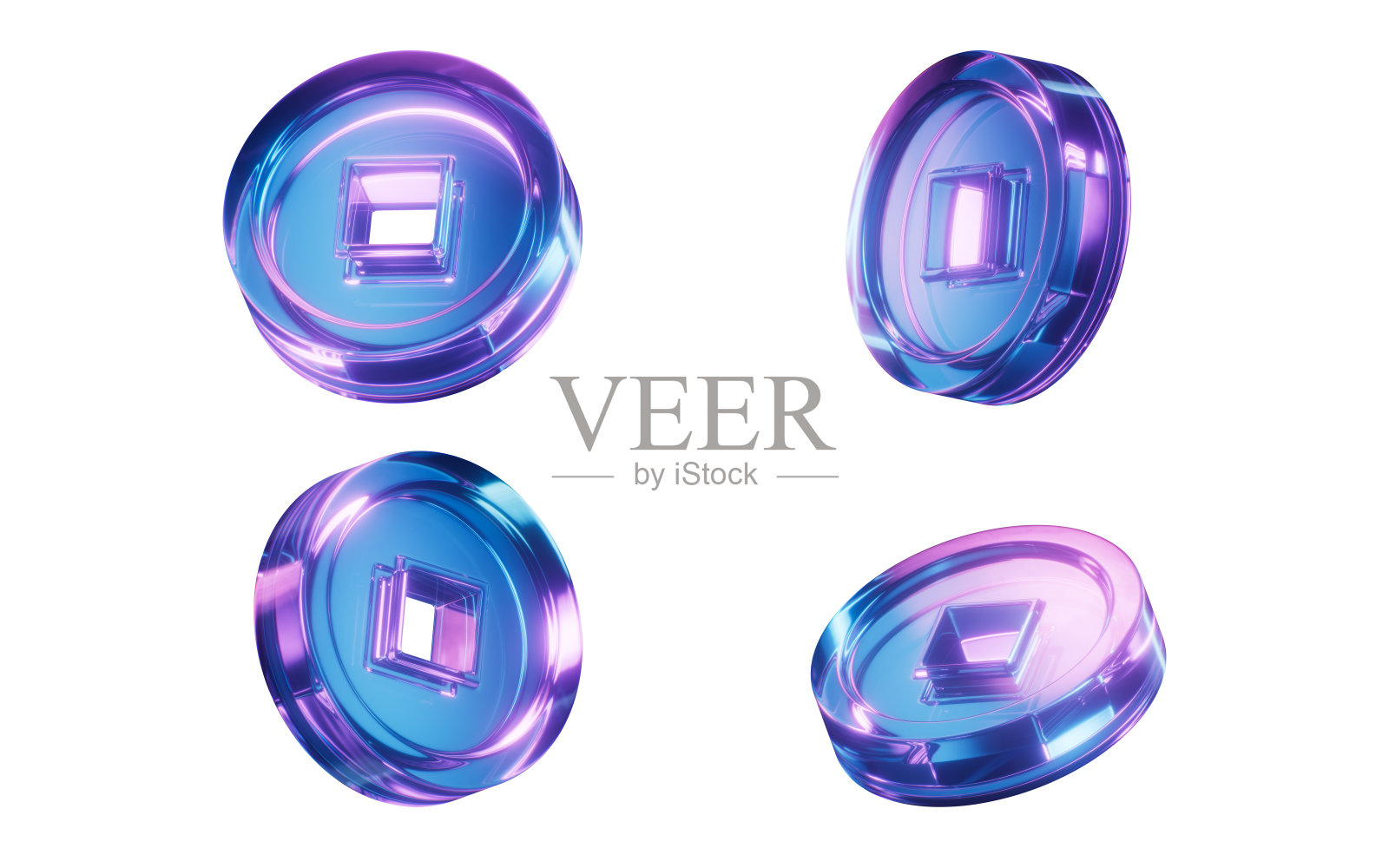 硬币与黑暗霓虹灯效果,3d渲染。照片摄影图片