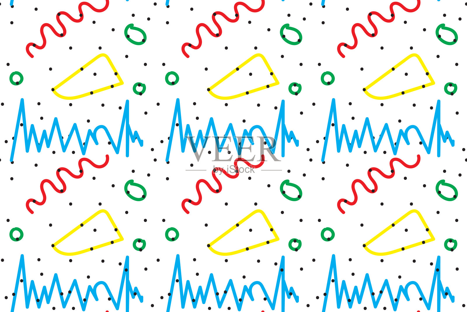 无缝彩色笔触-涂鸦和波浪线插画图片素材