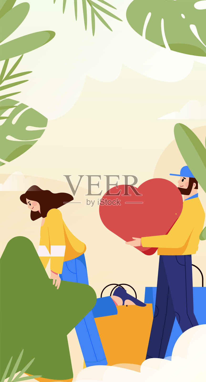 平面矢量插图的业务人员操作的工作场景插画图片素材