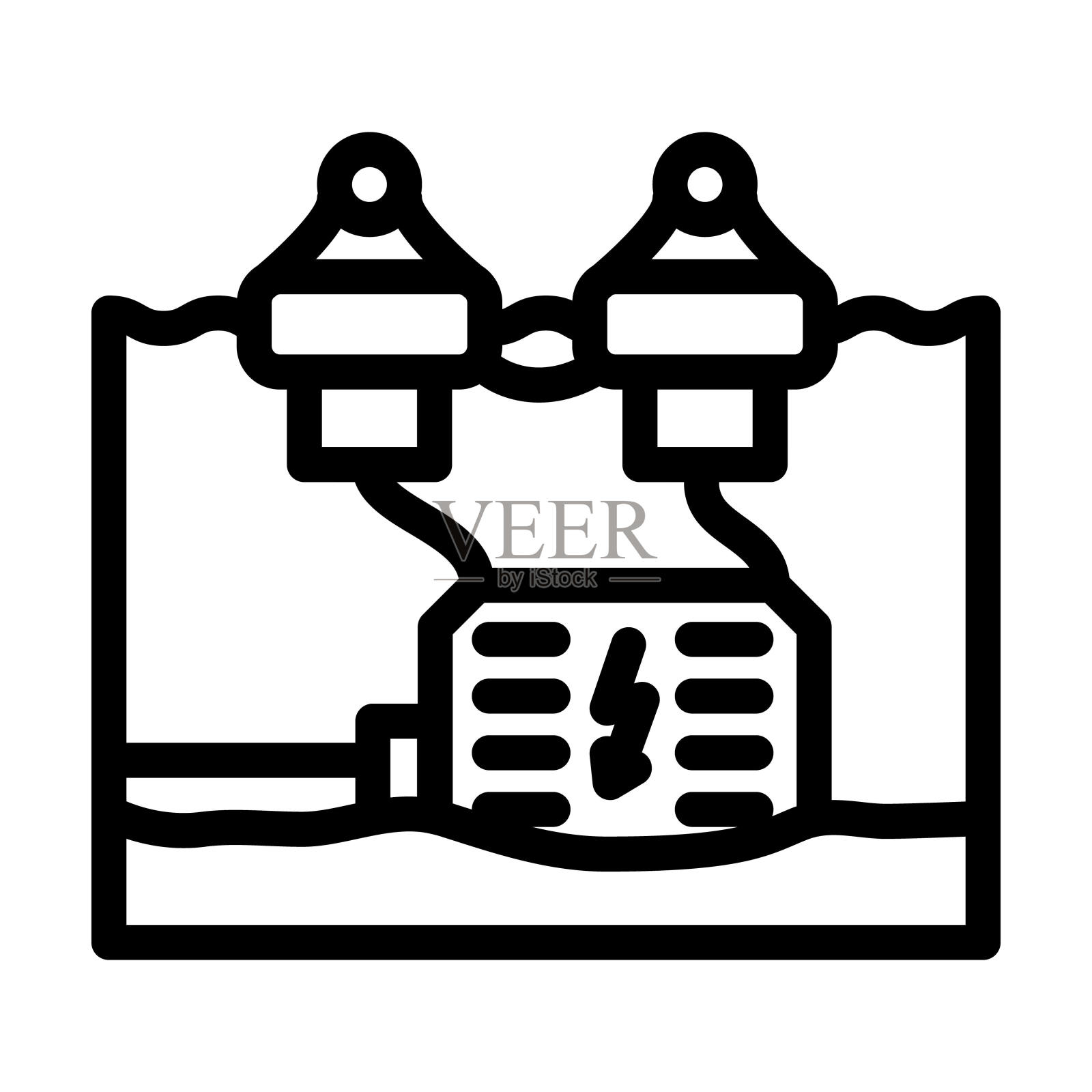 波浪能量转换器潮汐线图标矢量插图插画图片素材