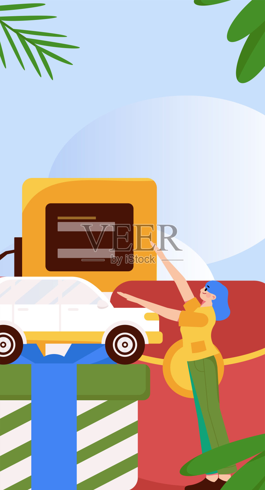 矢量互联网操作手绘插图的人获得折扣加油他们的汽车插画图片素材