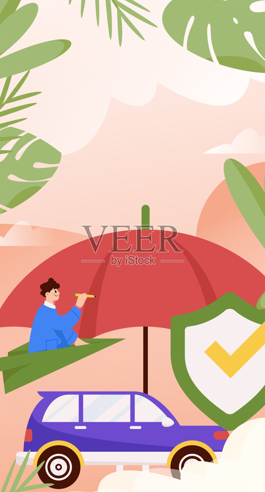 购买汽车保险平面字符矢量概念操作说明插画图片素材