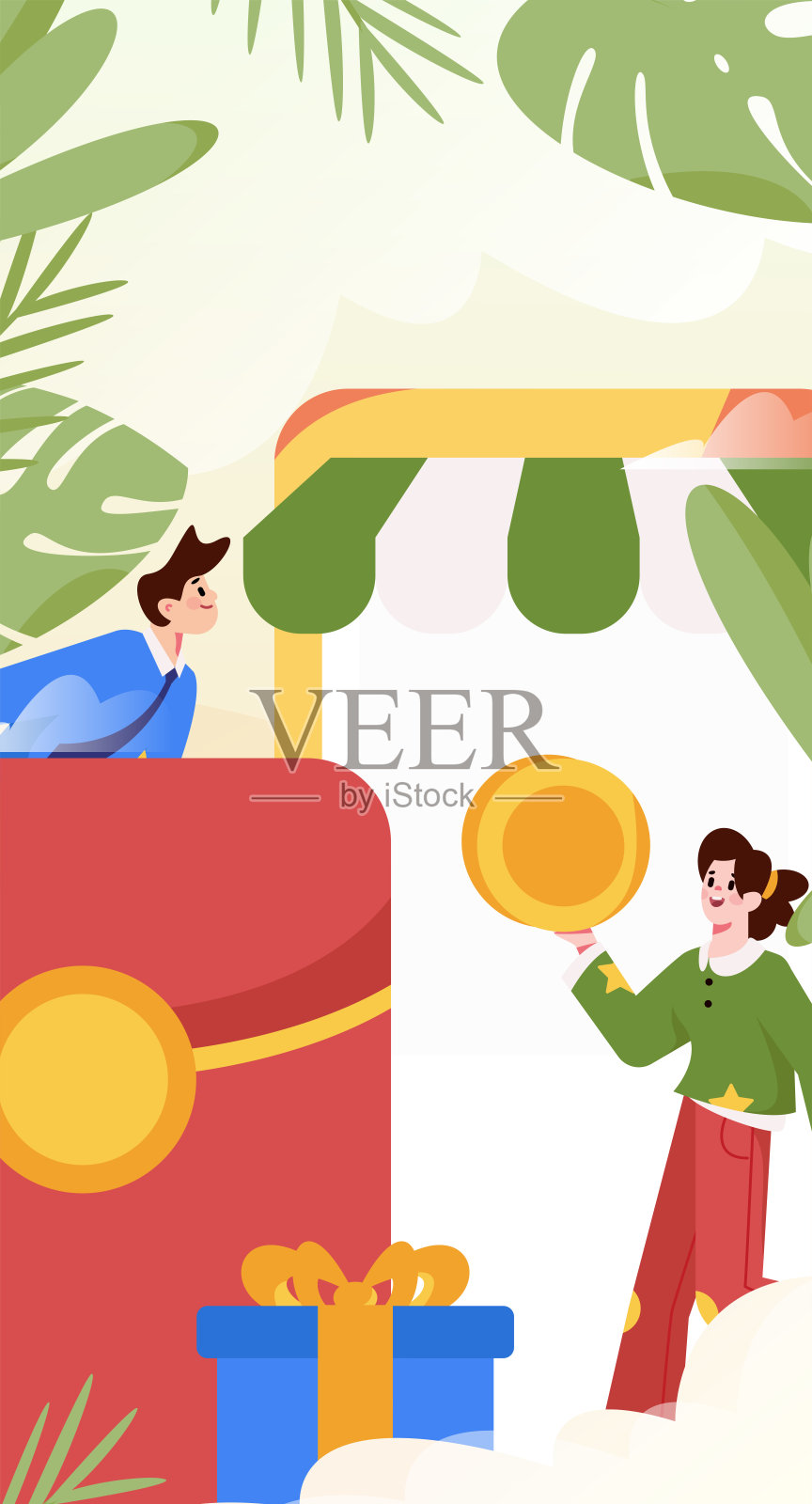 假日购物的人做电子商务网上购物平面矢量概念操作手绘插图插画图片素材