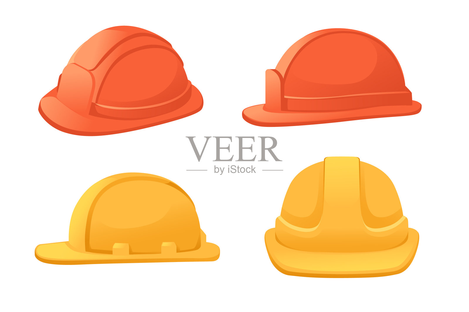 一组红色和橙色安全建设者头盔矢量插图隔离在白色背景上插画图片素材
