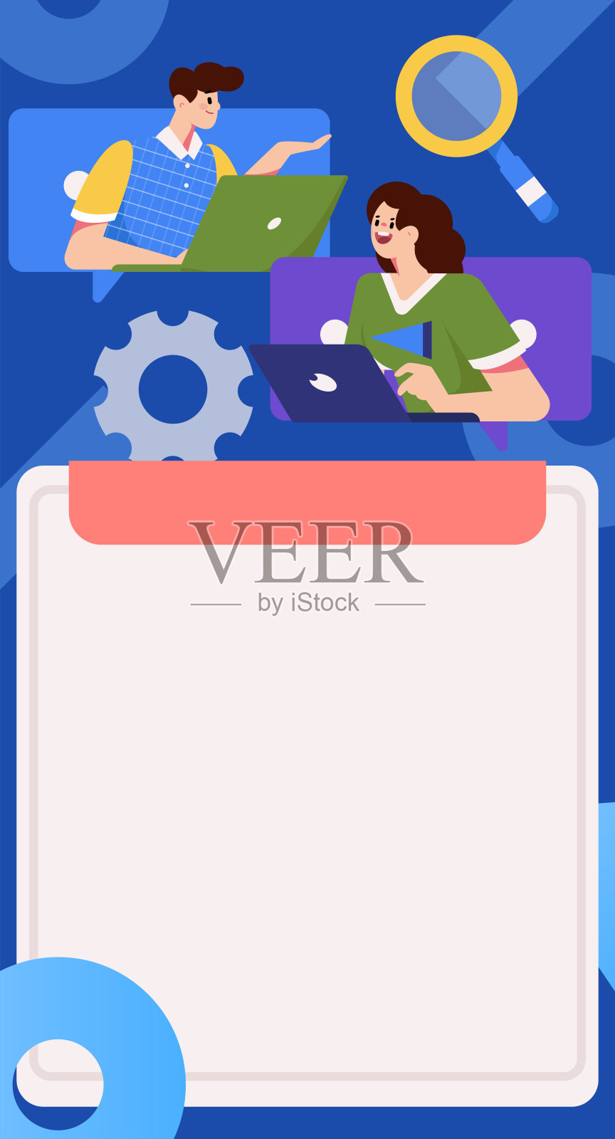 平面矢量插图的业务人员操作的工作场景插画图片素材