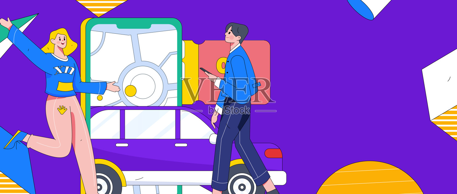 平面矢量概念操作手绘的人乘出租车的插图插画图片素材