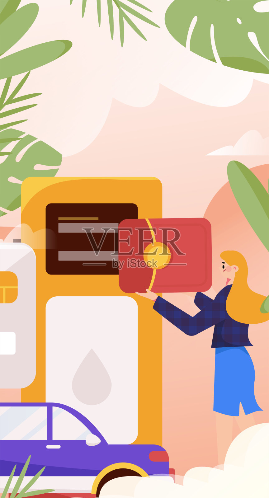 矢量互联网操作手绘插图的人获得折扣加油他们的汽车插画图片素材