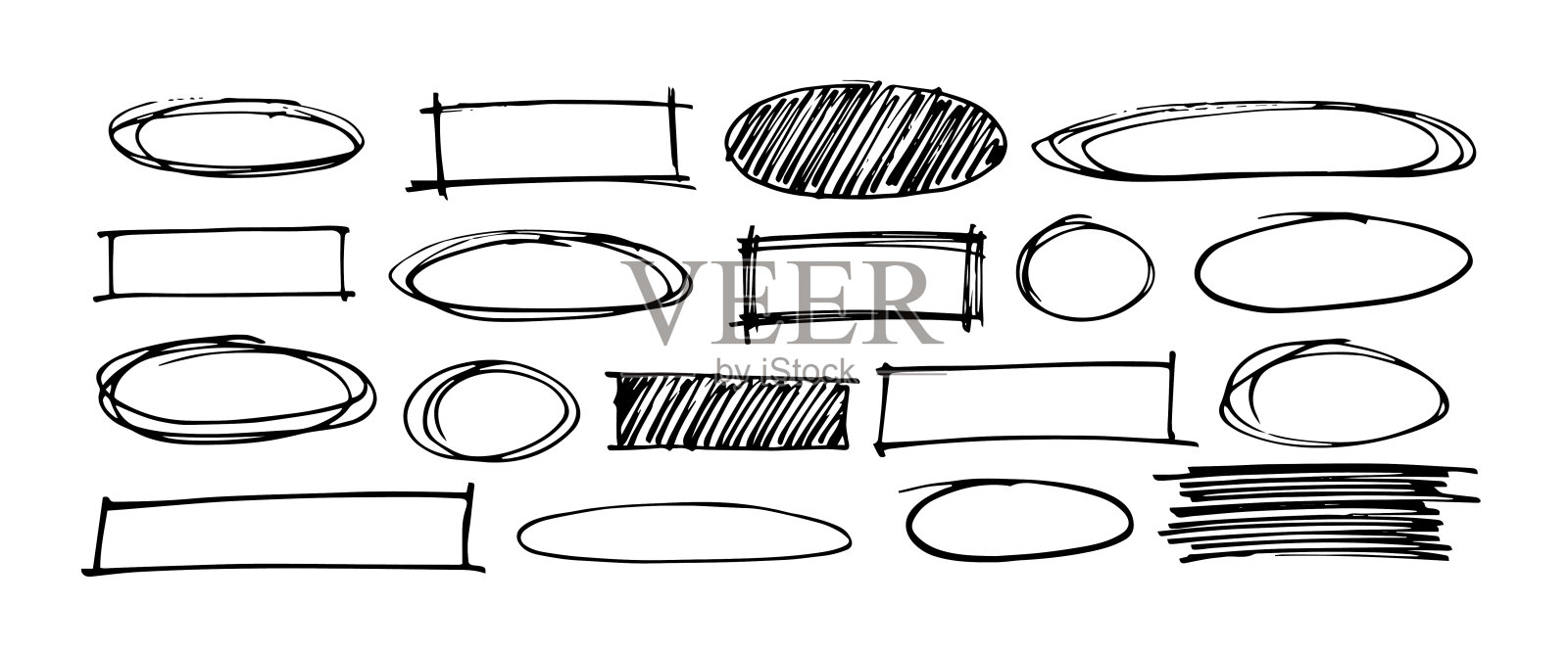 一套墨水手绘空椭圆和矩形涂鸦框架和文本框插画图片素材