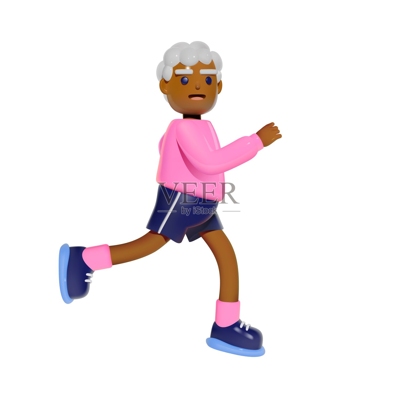 3D老人慢跑。插画图片素材