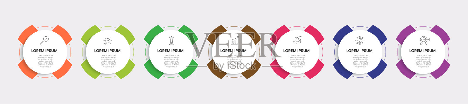 矢量信息图设计业务模板与图标和7个选项或步骤。方形设计或图解插画图片素材