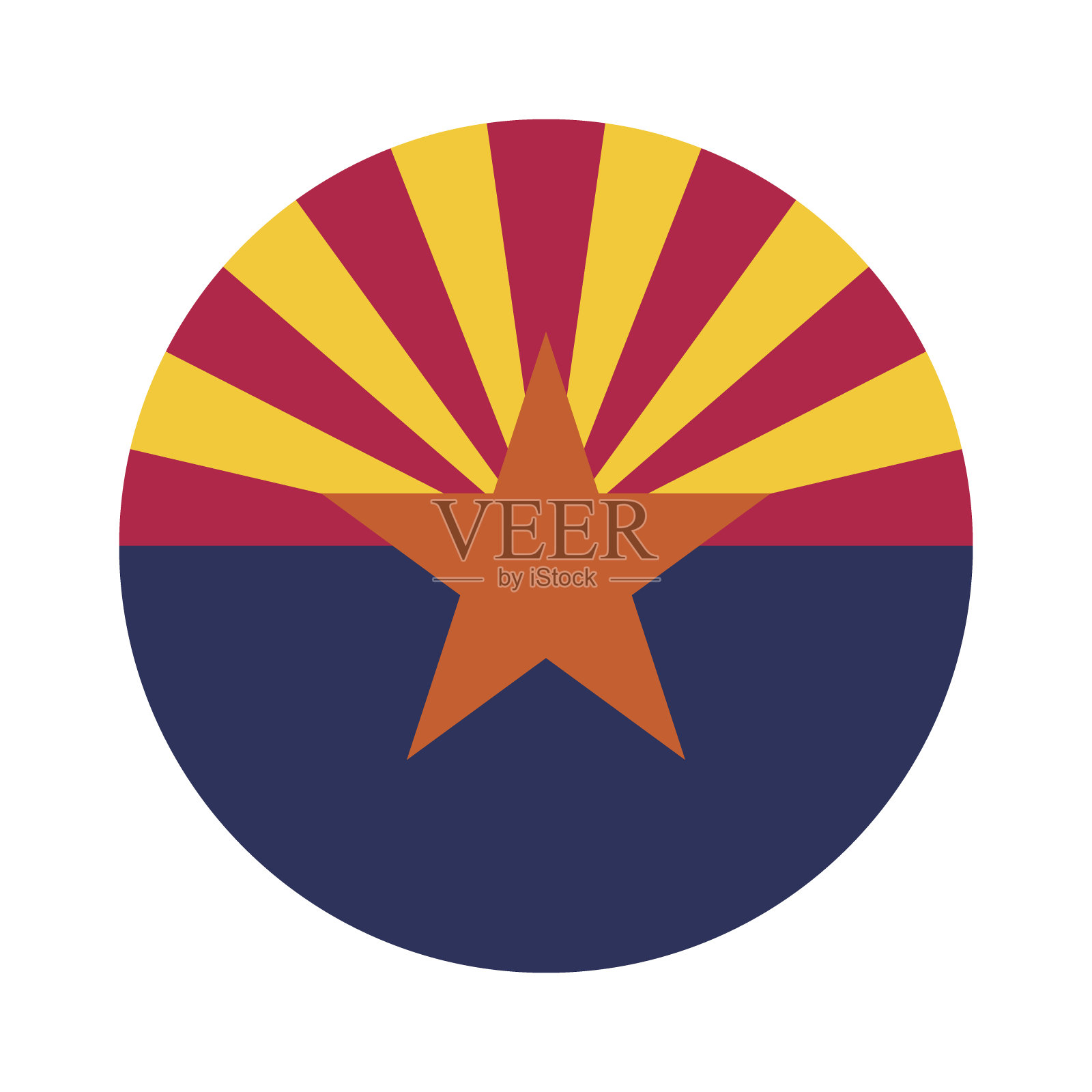 亚利桑那州旗。圆形图标。圆形标志。标准颜色。数码插图。电脑插图。矢量插图。插画图片素材