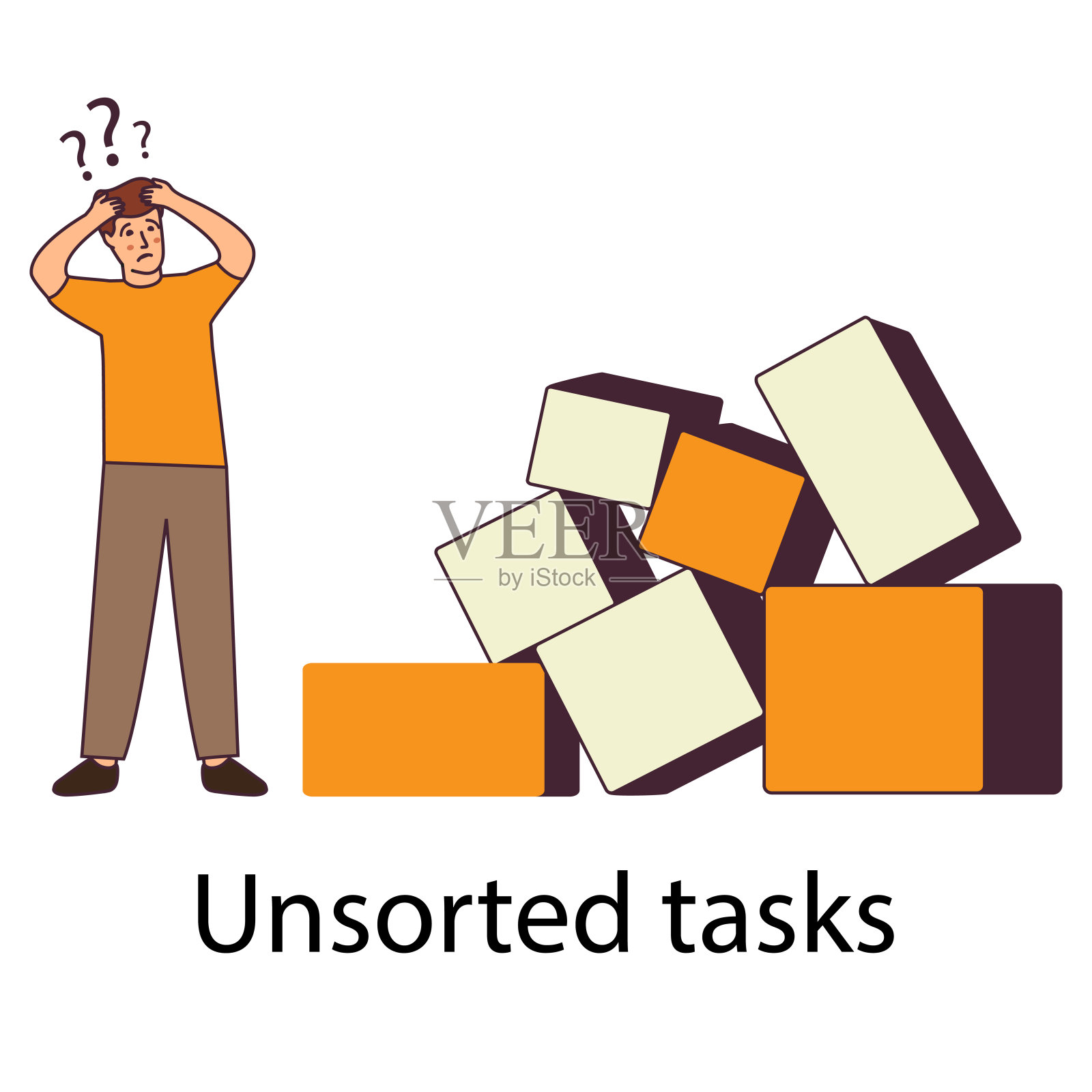 解决优先考虑的问题。很多工作。人们把一块块拼图拼在一起。瓷砖难题。插画图片素材