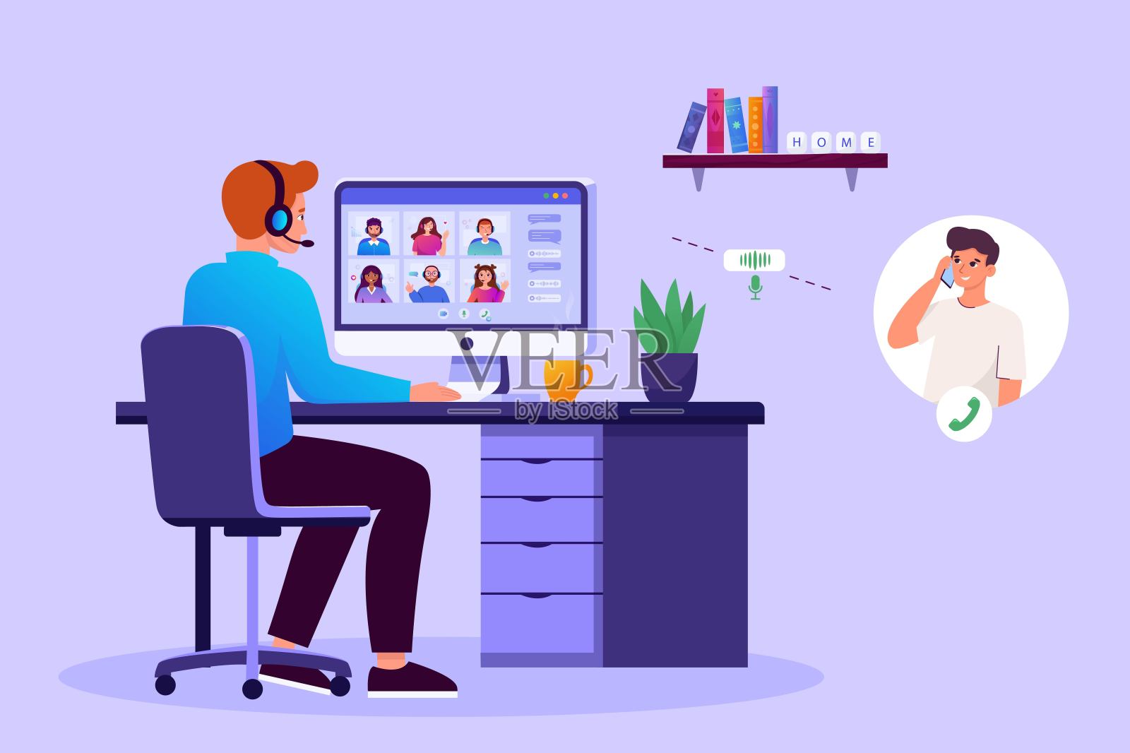 呼叫中心在线插画图片素材