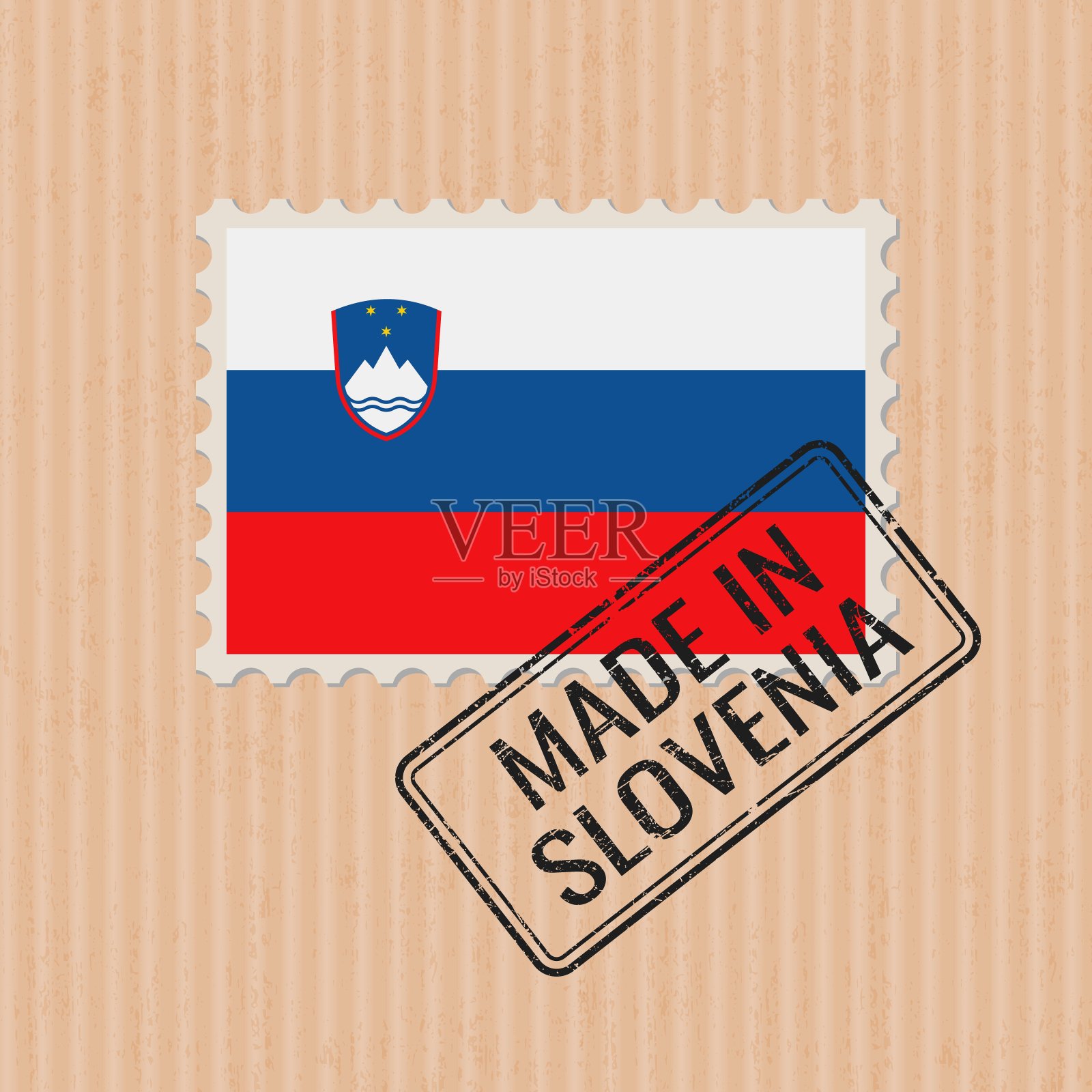 斯洛文尼亚制造徽章矢量。斯洛文尼亚国旗贴纸。油墨印章隔离在纸张背景上。插画图片素材