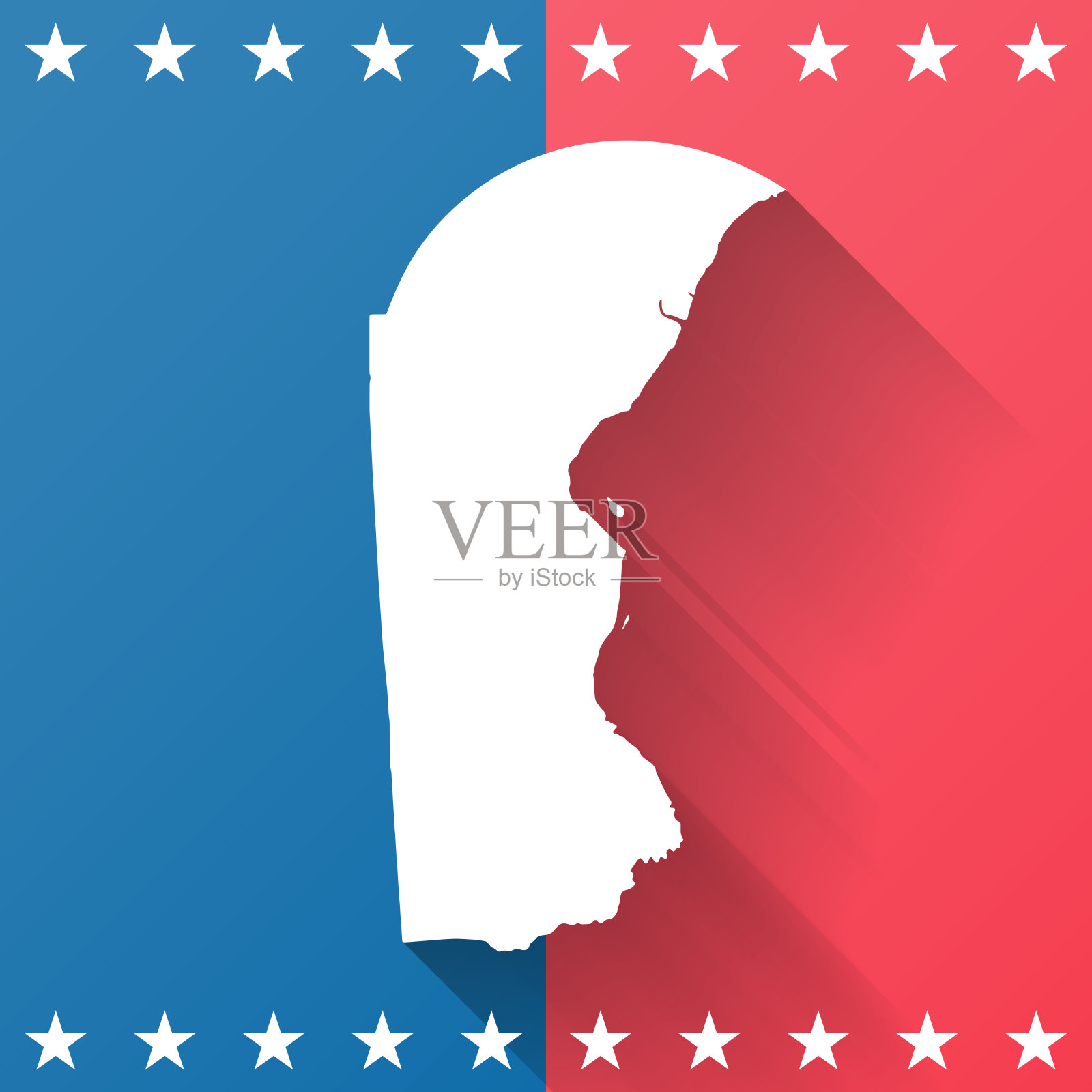 特拉华州的纽卡斯尔县。地图在蓝色和红色的背景插画图片素材