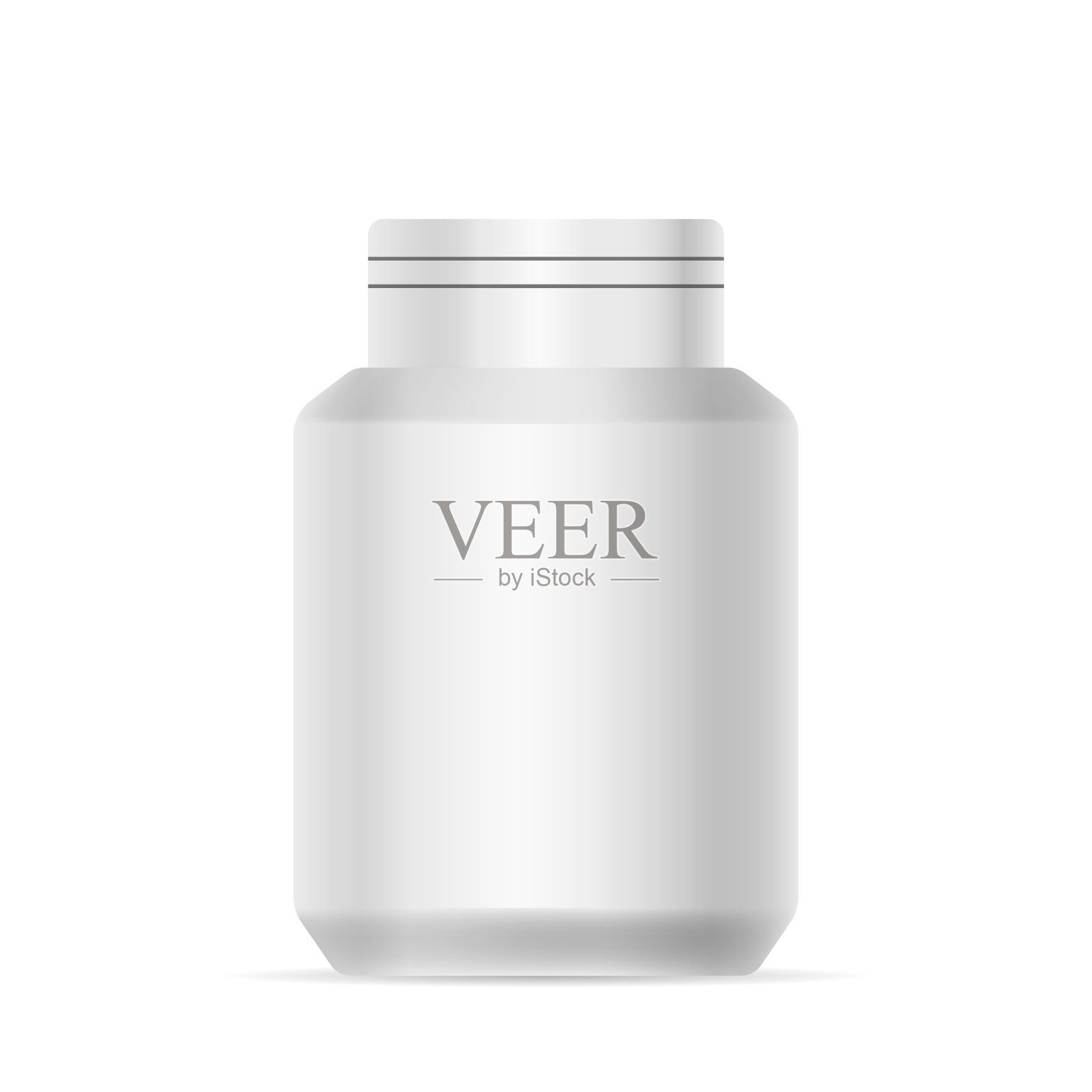 胶囊的药瓶模型。隔离三维矢量透明塑料圆柱形容器与安全儿童抵抗帽插画图片素材