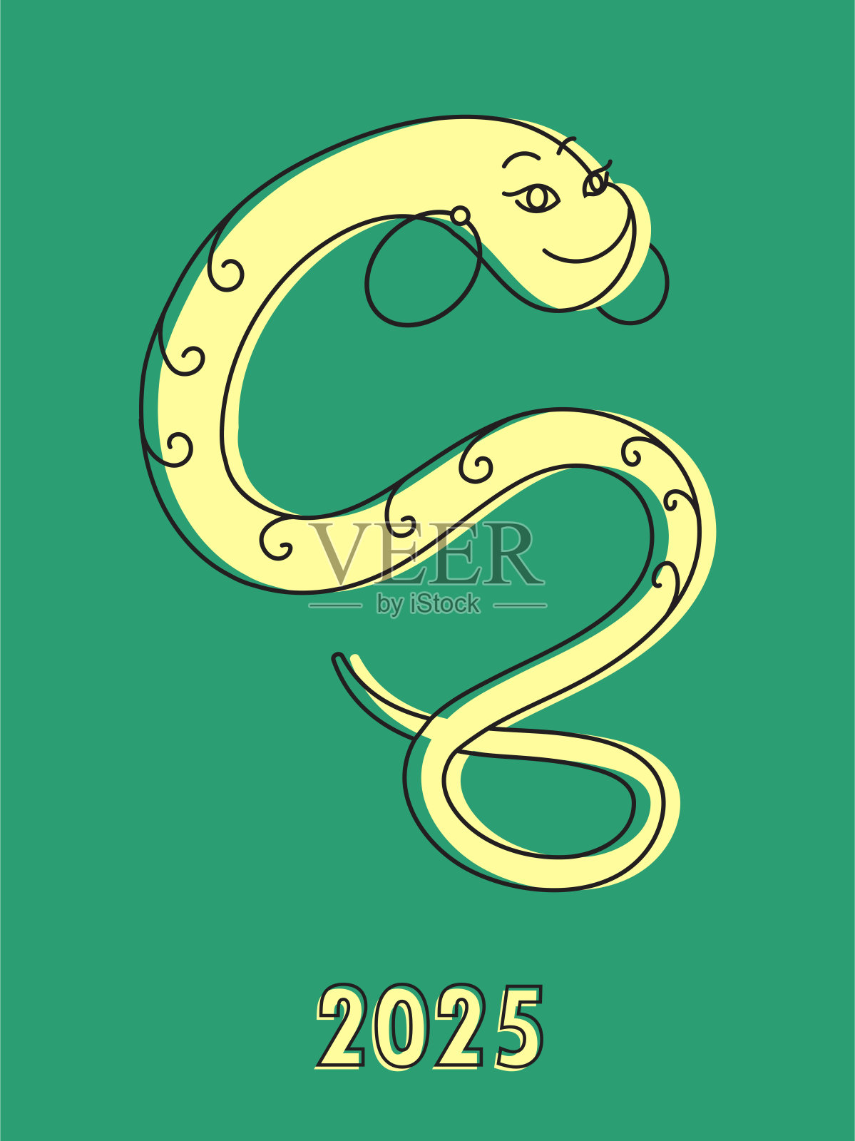 两种颜色的插图,轮廓是2025年欢快的蛇的象征插画图片素材