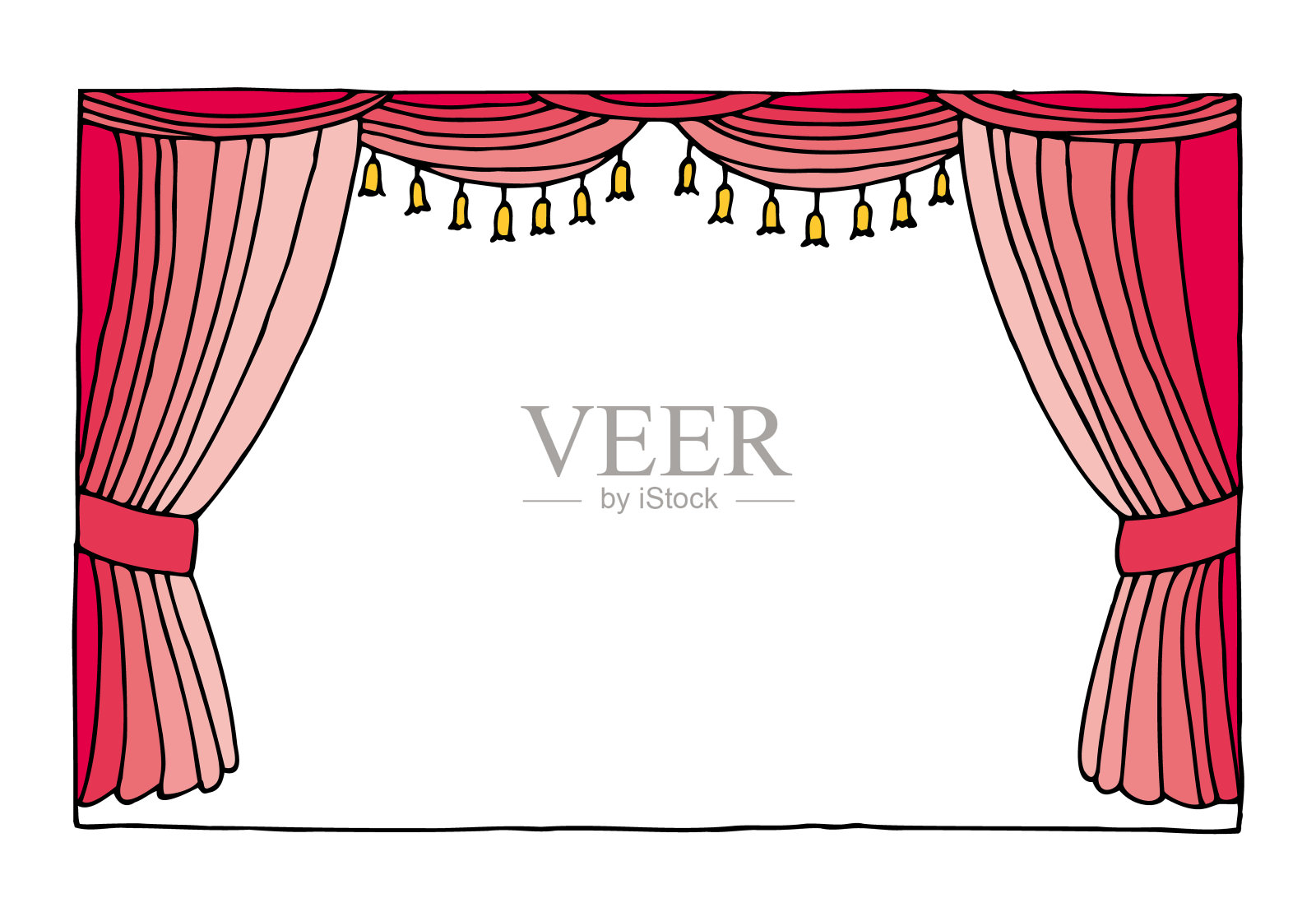 中间有复制空间的豪华戏剧幕布。徒手画。涂鸦。手绘。大纲。插画图片素材