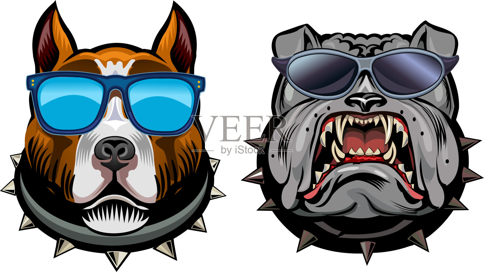 斗牛犬和英国斗牛犬的头插画图片素材